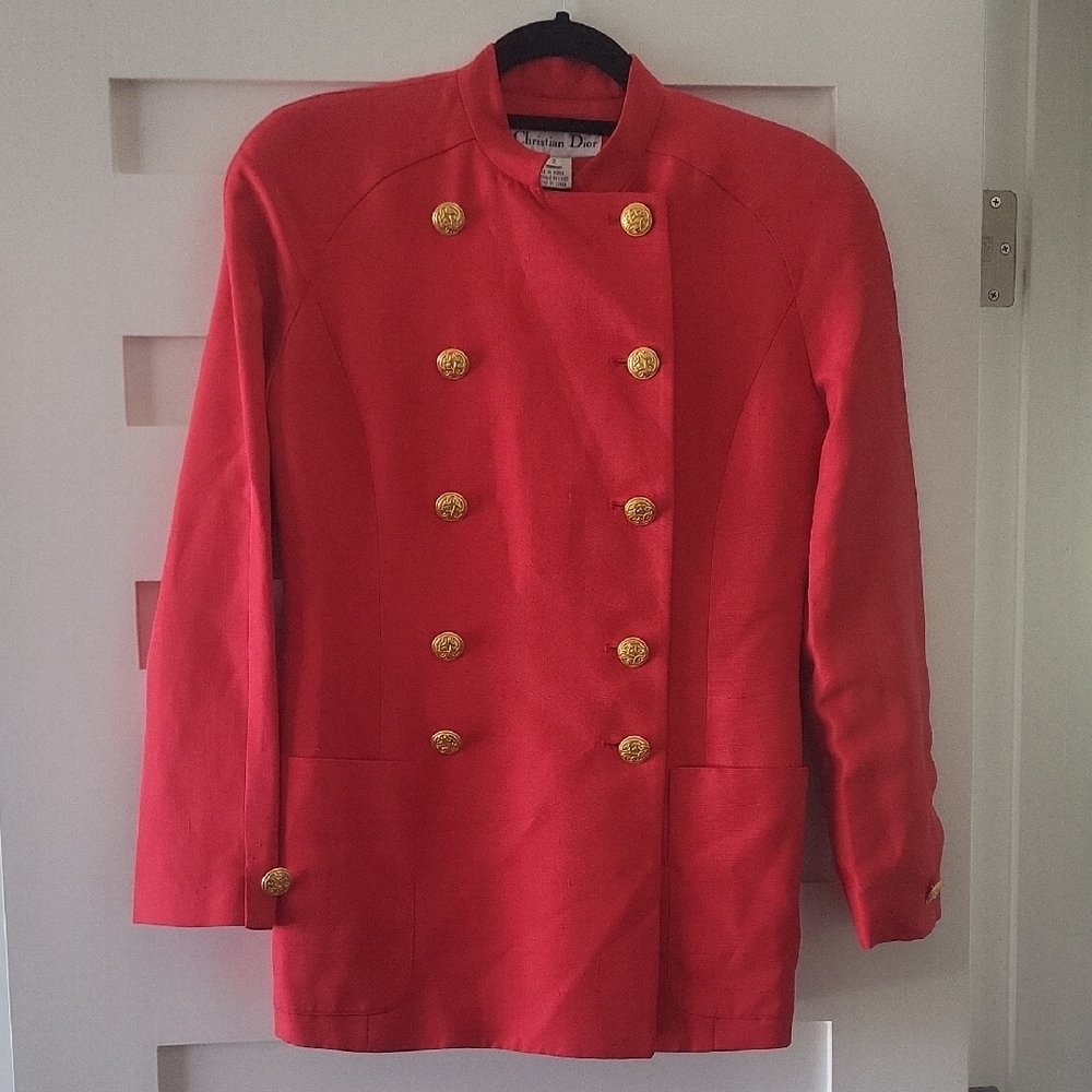 Christian Dior EUC 100% Silk Double Breasted Blazer Military Design